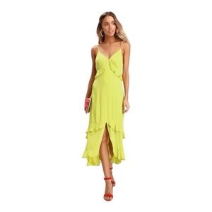 Lulus Lime Green Ruffled Strappy Midi Dress XS